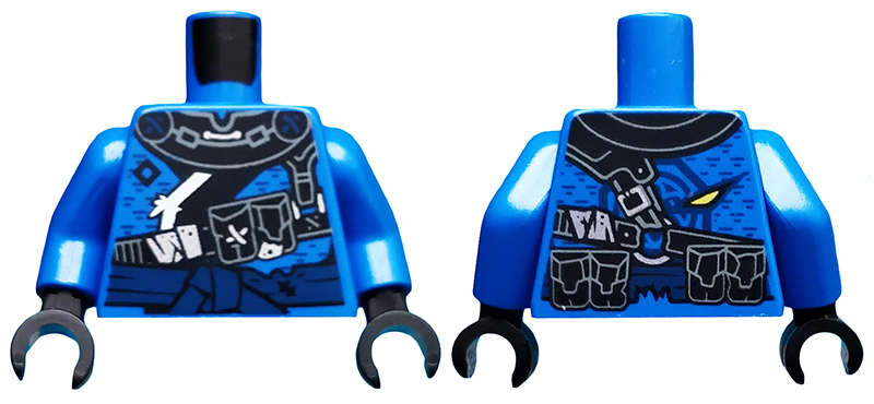 Lego (N) ~ Torso Ninjago Armor Tattered with Dark Blue Sash Pattern / Blue Arms / Black Han ~ [Blue]