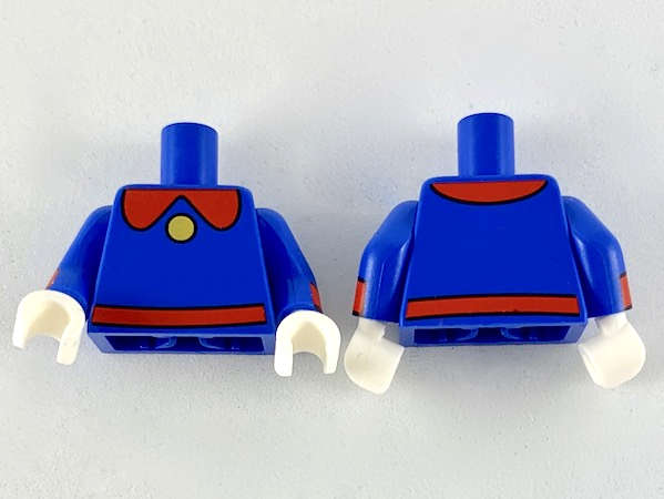 Lego (N) ~ Torso Red Collar and Belt with Gold Button Pattern / Blue Arms with Red Cuff Pat ~ [Blue]
