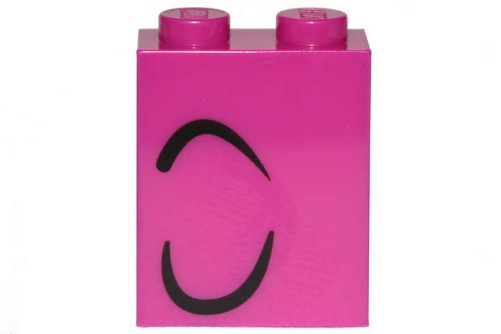 Lego (N) ~ Brick 1 x 2 x 2 with Inside Stud Holder with 2 Curved Black Lines Left Patter ~ [Magenta]