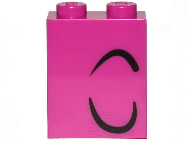 Lego (N) ~ Brick 1 x 2 x 2 with Inside Stud Holder with 2 Curved Black Lines Right Patte ~ [Magenta]