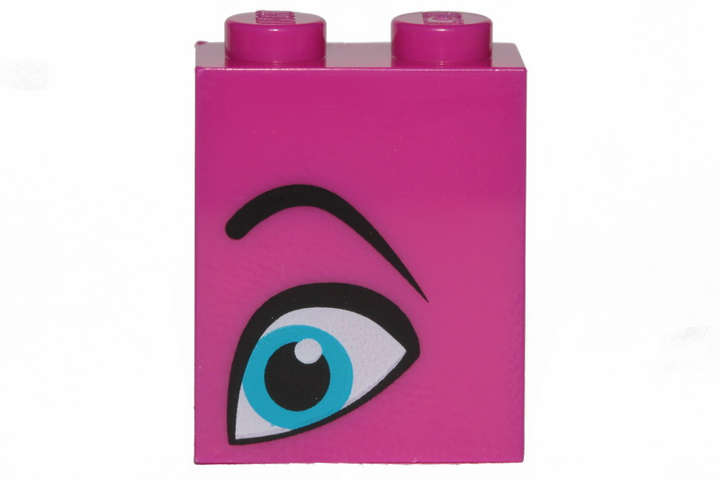 Lego (N) ~ Brick 1 x 2 x 2 with Inside Stud Holder with Medium Azure Eye and Black Eyebr ~ [Magenta]