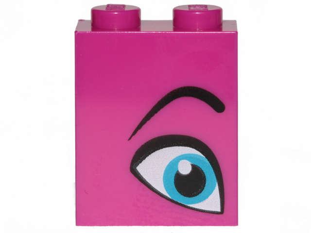 Lego (N) ~ Brick 1 x 2 x 2 with Inside Stud Holder with Medium Azure Eye and Black Eyebr ~ [Magenta]