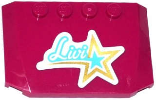 Lego (U) ~ Wedge 4 x 6 x 2/3 Triple Curved with 'Livi' and Gold and Medium Azure Star P ~ [Magenta]