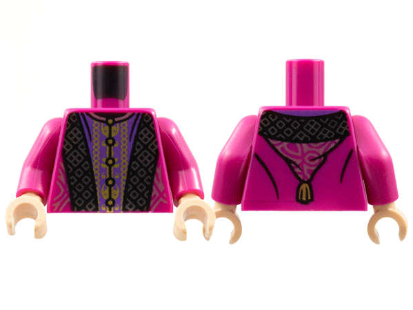 Lego (N) ~ Torso Robe with Hood Black and Dark Purple Panels Ornate Silver and Gold Stit ~ [Magenta]