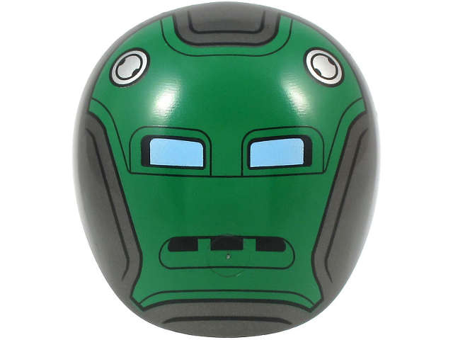 Lego (N) ~ Large Figure Armor Round Smooth with Green Robot Face with Bright Lig ~ [Pearl Dark Gray]