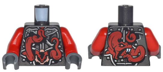 Lego (N) ~ Torso Ninjago Metallic Silver Armor with Clock and Large Red Snake wi ~ [Pearl Dark Gray]