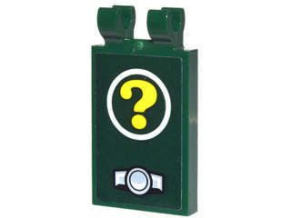 Lego (U) ~ Tile Modified 2 x 3 with 2 Clips with Yellow Question Mark in White Circl ~ [Dark Green]