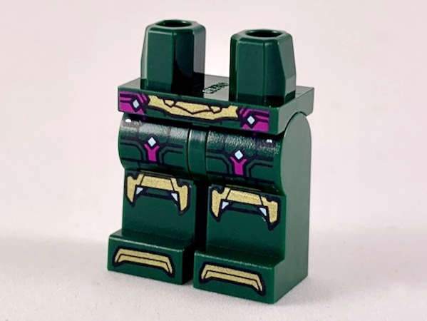 Lego (N) ~ Hips and Legs with Gold Belt Knee Pads and Toes Magenta Trim Pattern ~ [Dark Green]