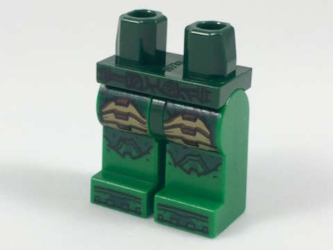 Lego (N) ~ Hips and Green Legs with Tan and Dark Green Parademon Armor Pattern ~ [Dark Green]