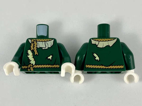 Lego (N) ~ Torso Medium Nougat Rope Collar and Belt Tan Ruffle and Straw Pattern / Da ~ [Dark Green]