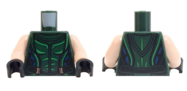 Lego (N) ~ Torso Female Outline Vest with Black and Bright Green Lines Blue Trim Belt ~ [Dark Green]