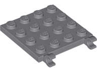 Lego (U) ~ Plate Modified 4 x 4 with 2 Open O Clips (Horizontal Grip) ~ [Dark Bluish Gray]