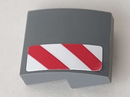 Lego (U) ~ Slope Curved 2 x 2 x 2/3 with Red and White Danger Stripes Pattern  ~ [Dark Bluish Gray]