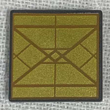 Lego (N) ~ Road Sign 2 x 2 Square with Open O Clip with Diamond Gold Triangles  ~ [Dark Bluish Gray]