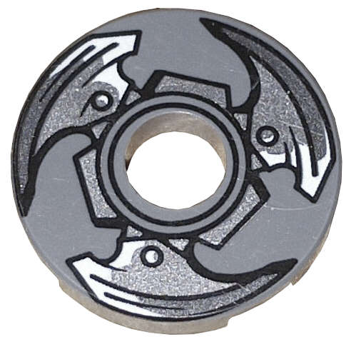 Lego (U) ~ Tile Round 2 x 2 with Hole with Propeller with 3 Silver Blades Patt ~ [Dark Bluish Gray]