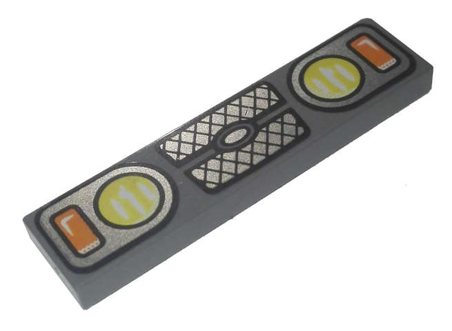 Lego (N) ~ Tile 1 x 4 with Yellow and Orange Headlights and Grille Pattern ~ [Dark Bluish Gray]
