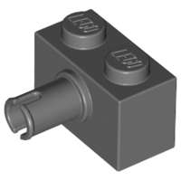 Lego (N) ~ Brick Modified 1 x 2 with Pin ~ [Dark Bluish Gray]