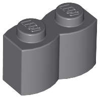 Lego (N) ~ Brick Modified 1 x 2 with Log Profile ~ [Dark Bluish Gray]