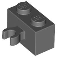 Lego (N) ~ Brick Modified 1 x 2 with Open O Clip Thick (Vertical Grip) ~ [Dark Bluish Gray]