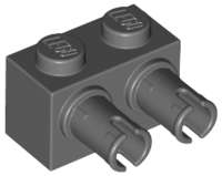 Lego (N) ~ Brick Modified 1 x 2 with Pins ~ [Dark Bluish Gray]