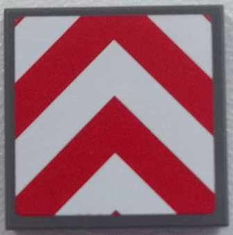 Lego (U) ~ Tile 2 x 2 with Chevron Stripes Red and White Pattern (Sticker) - S ~ [Dark Bluish Gray]