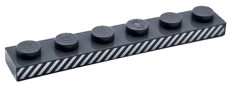 Lego (N) ~ Plate 1 x 6 with Silver Diagonal Stripes Pattern ~ [Dark Bluish Gray]