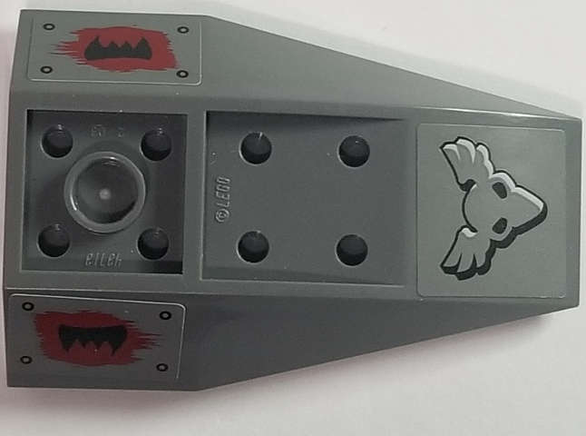 Lego (U) ~ Wedge 6 x 4 Triple Inverted Curved with Bird Skull and Wings with B ~ [Dark Bluish Gray]