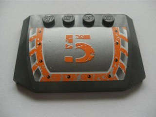 Lego (U) ~ Wedge 4 x 6 x 2/3 Triple Curved with Orange '5' Pattern (Sticker) - ~ [Dark Bluish Gray]