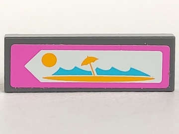 Lego (U) ~ Tile 1 x 3 with Road Sign with Beach Pattern (Sticker) - Set 41013 ~ [Dark Bluish Gray]