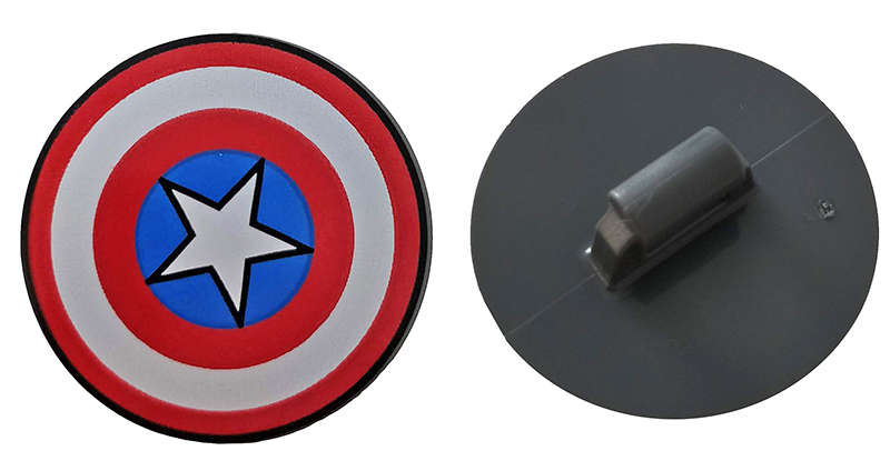 Lego (N) ~ Minifigure Shield Circular / Round Convex Face with Red and White Co ~ [Dark Bluish Gray]