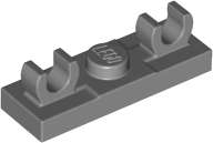 Lego (N) ~ Plate Modified 1 x 3 with 2 Open O Clips on Top ~ [Dark Bluish Gray]