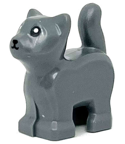 Lego NEW - Dark Bluish Gray Cat Baby Kitten Standing with Black Mouth Nose and Eyes with White