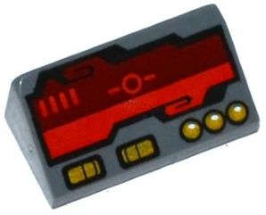 Lego (N) ~ Slope 30 1 x 2 x 2/3 with Dark Red Horizon Screen and Gold Switches  ~ [Dark Bluish Gray]