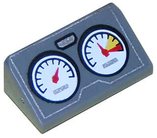 Lego (N) ~ Slope 30 1 x 2 x 2/3 with 2 Gauges and Silver Outline Pattern ~ [Dark Bluish Gray]
