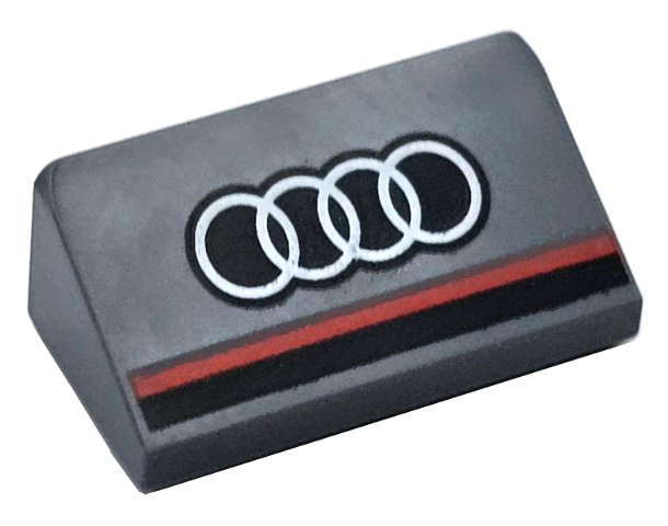 Lego (N) ~ Slope 30 1 x 2 x 2/3 with Black and Red Stripes and White Audi Logo  ~ [Dark Bluish Gray]