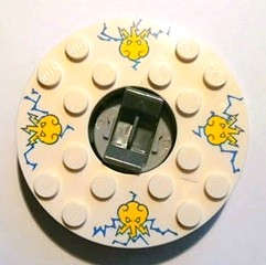 Lego (U) ~ Turntable 6 x 6 x 1 1/3 Round Base with White Top with Yellow Faces ~ [Dark Bluish Gray]