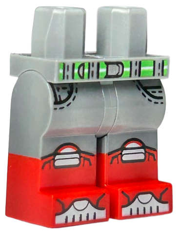 Lego (N) ~ Hips and Legs with Molded Red Lower Legs / Boots and Printed Bright  ~ [Dark Bluish Gray]