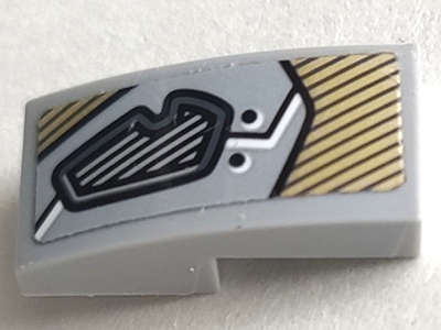 Lego (U) ~ Slope Curved 2 x 1 x 2/3 with Dark Bluish Gray Eye Cover and Gold  ~ [Light Bluish Gray]
