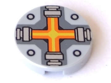 Lego (U) ~ Tile Round 2 x 2 with Bottom Stud Holder with Orange and Yellow Cr ~ [Light Bluish Gray]