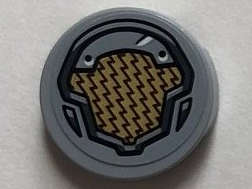 Lego (U) ~ Tile Round 2 x 2 with Bottom Stud Holder with Gold and Light Bluis ~ [Light Bluish Gray]
