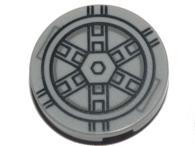 Lego (N) ~ Tile Round 2 x 2 with Bottom Stud Holder with Black SW TIE Bomber P ~ [Light Bluish Gray]