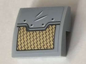 Lego (U) ~ Slope Curved 2 x 2 x 2/3 with Gold and Light Bluish Gray Panel Pat ~ [Light Bluish Gray]