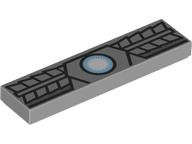 Lego (N) ~ Tile 1 x 4 with Bright Light Blue and White Arc Reactor and Black a ~ [Light Bluish Gray]