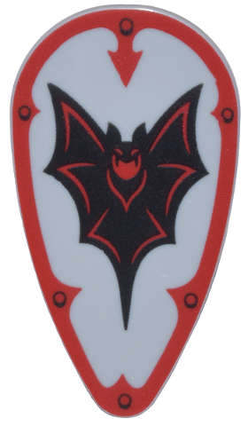 Lego NEW - Minifigure Shield Ovoid with Black and Red Bat and Border with Arro~ [Light Bluish Gray]