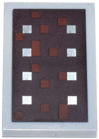 Lego (N) ~ Tile 2 x 3 with Reddish Brown and Silver Squares on Dark Brown Back ~ [Light Bluish Gray]