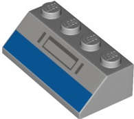 Lego (N) ~ Slope 45 2 x 4 with Blue Stripe and Dark Bluish Gray Rectangle and  ~ [Light Bluish Gray]