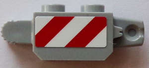 Lego (U) ~ Hinge Brick 1 x 2 Locking with Red and White Danger Stripes Patter ~ [Light Bluish Gray]