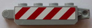 Lego (U) ~ Hinge Brick 1 x 4 Locking with Red and White Danger Stripes (4 Str ~ [Light Bluish Gray]