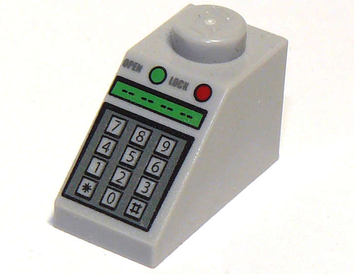 Lego (U) ~ Slope 45 2 x 1 with Number Keypad 'OPEN' 'LOCK' and Green and Red  ~ [Light Bluish Gray]