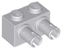 Lego (U) ~ Brick Modified 1 x 2 with Pins ~ [Light Bluish Gray]